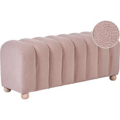 Banc de Lit Moderne à Rayures Tissu Bouclé Pieds en Bois Style Cottage Rétro Beige Idyllwild