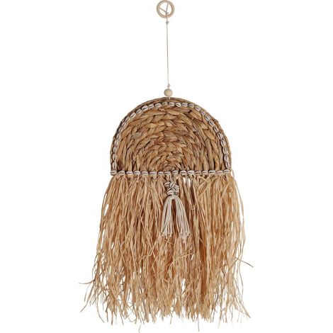 Ornement bohème en fibres naturelles - Teinte naturelle bohème avec franges (1/4)