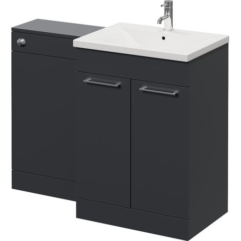 Napoli 460 Gloss Grey 1100mm 2 Door Vanity Unit Toilet Suite with Glide Basin - 1100mm - Chrome 160mm HandleWithout Kingston Toilet Pan