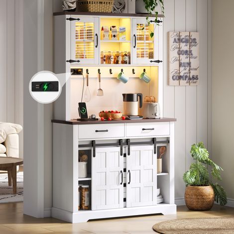 Mueble de cocina 180x108x40 cm blanco con LED, enchufes integrados y gran capacidad (1/5)