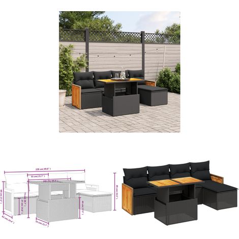 Salon de jardin 6 pcs avec coussins noir résine tressée - Ensemble Salon De Jardin - Mobilier Extérieur - Résine Tressée - Rotin Synthétique - Table Extensible - Home & Living (1/3)