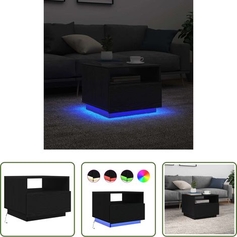 LED Beleuchtung - Couchtisch mit LED-Leuchten Schwarz Eichen-Optik 50x49x40 cm (1/5)