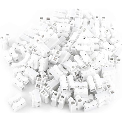 Lot de 100 connecteurs rapides bipolaires 10 A 220 V avec bouton-poussoir, bornier blanc (1/4)