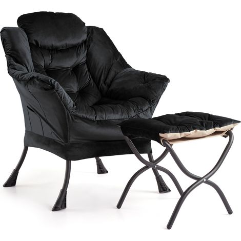 Fauteuil Relax Oversized Avec Ottoman, Ergonomic, Capacité 180kg, Repose-pieds Pliable, Pochette Latérale, Chambre, Bureau, HLR-66 (1/5)