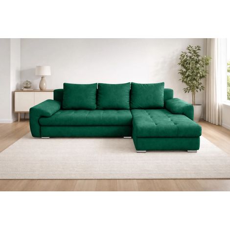 AX LIVING Manisa Wohnzimmer Couch L Form Grün mit Schlaffunktion R