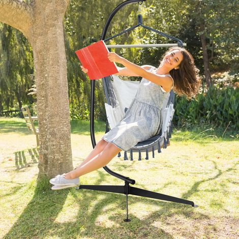 Support Fauteuil Suspendu de Jardin Charge Max 150 KG Hauteur 207 CM en Acier Base en Croix Forme de C Intérieur/Extérieur CW5452 Maison Chic (1/3)