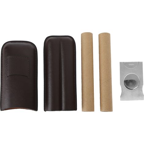 Porte-cigare en cuir ventilé pour 2 doigts, étui portable résistant à l'usure avec coupe-cigare, idéal pour affaires. (1/5)