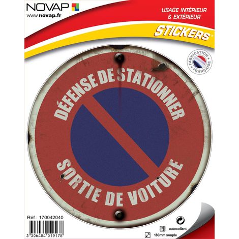 Panneau vintage Défense de stationner sortie de voiture - Adhésif Ø180mm - 4019178