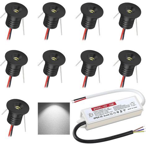 Set of 9 Recessed 12V LED Spotlights, Mini IP65 Aluminum Projectors, 16mm Hole for Kitchen, Staircase, Cabinet (1/5)