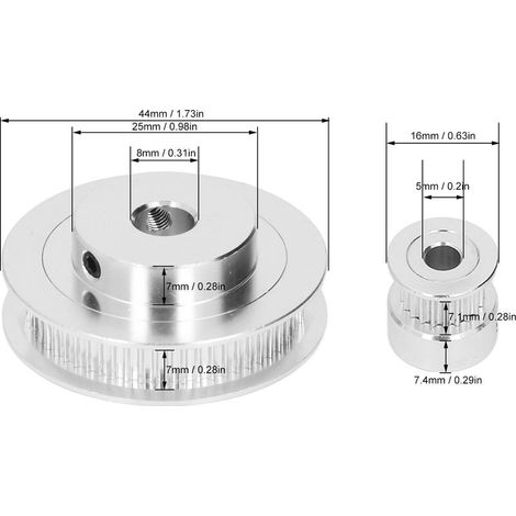 Poulie de synchronisation en alliage d'aluminium GT2, 2 jeux de roues synchrones, avec 2 pièces de longueur 200mm de largeur 6mm, courroie 60T 8mm et 20T 5mm (1/5)