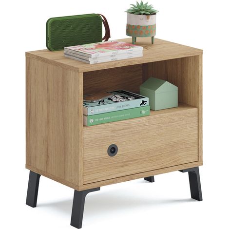 Table de chevet / Table de nuit coloris chêne doré - Hauteur 52 x Longueur 50 x Profondeur 35 cm