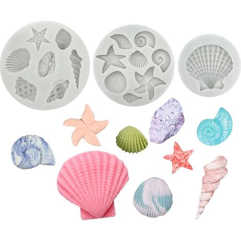 Lotde3 Moules En Silicone Thème Marin,Moule Coquillage Silicone,Moul Coquillage,Moules à Conque Etoile de MerMoule à Gâteau Coquillag Etoile de Mer,pour Chocolat,Gâteaux,Gelée,Biscuits (1/5)