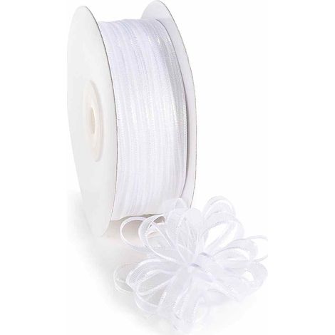 Nastro velo bianco neve con tirante per fiocco facile, mm 6 x 50 m