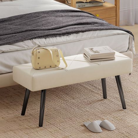 Pied de tabouret multifonctionnel 100x36x45 cm Blanc crème avec pieds en acier et siège rembourré pour l’entrée du couloir