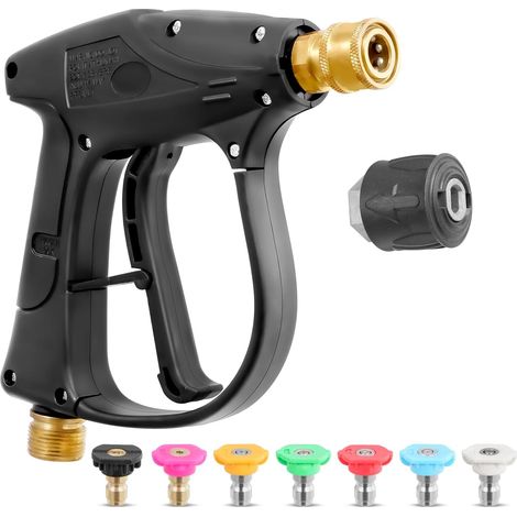 Short Pressure Washer, 300 Bar 4350 PSI Jet Wash with 7 Nozzles for K1-K7, 1 Hose Connector, M22-10mm Water Inlet with 1/4" Connection for Cleaning and Watering the Floor (1/5)