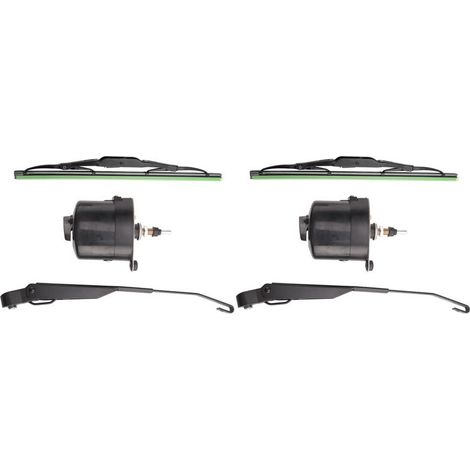 Due motorini tergicristallo universali da 12V per trattori Willys, completi di bracci e spazzole tergicristallo. (01287358 7731000001)
