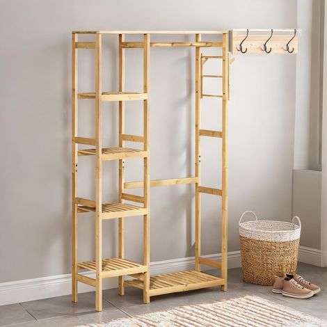 Porte-manteau bois naturel en bambou 90 x 30 x 155 cm (1/5)