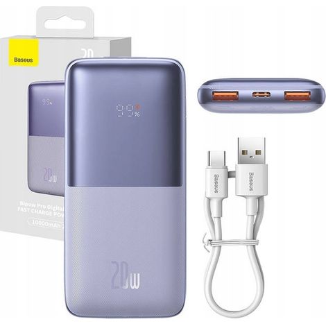 Powerbank Bipow Pro 10000mAh 20W + cavo USB 3A 0,3m viola (1/5)