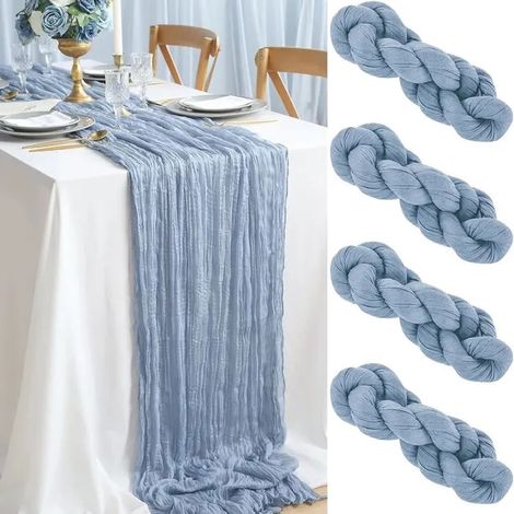 Chemin de Table Bleu, 4 PCS 90 x 300cm Chemin de Table Mariage, Cheesecloth Tablerunner Chemin de Table Gaze de Coton - 4 PC - 4 PCS (1/5)