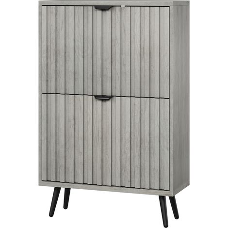 Zapatero estrecho independiente con 2 puertas abatibles 60 x 24 x 94 cm gris acanalado HOMVRA (1/5)