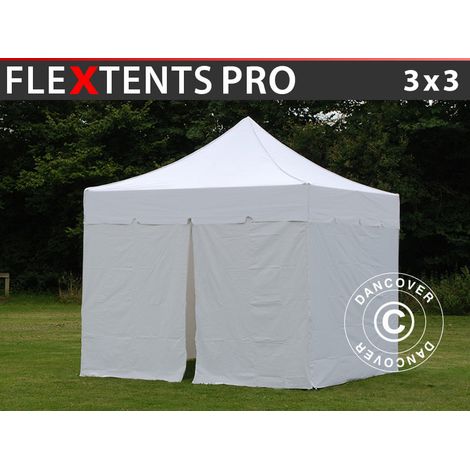 Pop up gazebo FleXtents PRO "Peaked" 3x3 m White, incl. 4 sidewalls