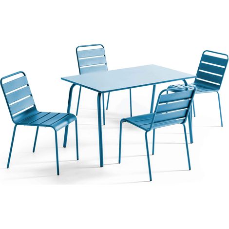 Ensemble table de jardin en métal et 4 chaises bleu pacific - Palavas (1/5)