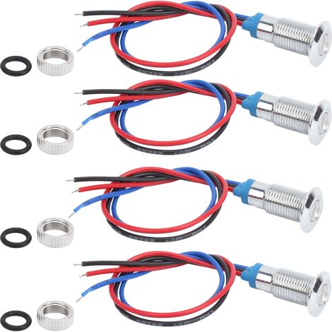 4 jeux de LED rondes précâblées bicolores étanches en métal, cathode commune 8 mm 36 V (rouge et bleu) (1/5)