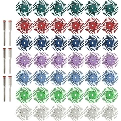 Ensemble de 42 meules abrasives radiales à poils de 1 pouce avec tiges de 3 mm, adaptées aux outils rotatifs, meules abrasives de précision, adaptées au polissage des bijoux, du bois et du métal, grai (1/4)