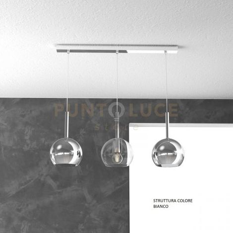 SOSP. BIANCO RETTANGOLARE 3 LUCI VETRI TUTTI PICCOLO (1X TRASPARENTE + 2X CROMO) 1155BI-S3 RP-TC