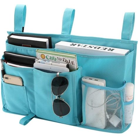 1 Sac de rangement pour lit superposé(Bleu), sac de rangement pour lit suspendu, 8 poches, pour lit de chambre d'étudiant, lit d'hôpital, barreaux de lit pour bébé, 600D Oxford Cloth (1/4)