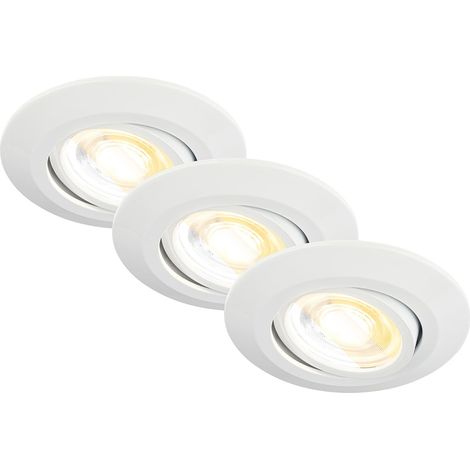 Lot de 3 spots LED encastrables 230V Boîtier 50% recyclé, orientable, Ra90, changement de température de couleur, LED Spot, plat, 68mm de diamètre de trou, 90x24mm (DxH), blanc (1/2)
