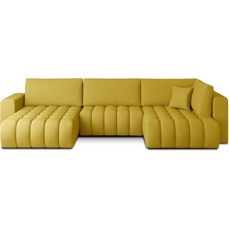 Sofá de esquina BONITA convertible 6 plazas amarillo tela – izquierda – 350x175cm (1/3)