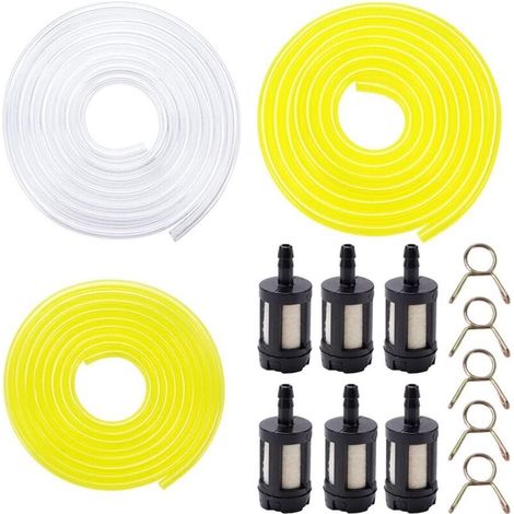 9 Pièces Tuyaux D'Essence Et D'Huile Transparent Jaune (2 X 3.5Mm, 2.5 X 5Mm, 3 X 5.5Mm) + 6 Pièces Élément Filtrant, Pour Tondeuse À Gazon, Pvc (1/5)