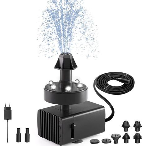 Fonctionne Fontaine de Jardin avec Lumières LED Fontaine de Jardin 7 Buses, avec câble d'alimentation de 16.4Ft pour, pour Bain d'oiseaux Aquarium (1/5)