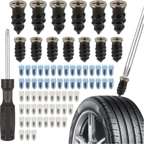 60 Clous en Caoutchouc pour réparation de Pneu de Voiture et Moto,avec Tournevis, Clous en Caoutchouc de Pneu sous Vide, Clou reparation pneu Convient aux Voitures, Motos(30 S+30 L) (1/5)
