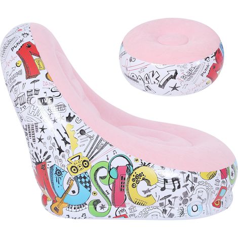 Canapé gonflable portable, fauteuil confortable avec repose-pieds pour salon ou balcon, rose, 116 x 98 x 83 cm (1/5)