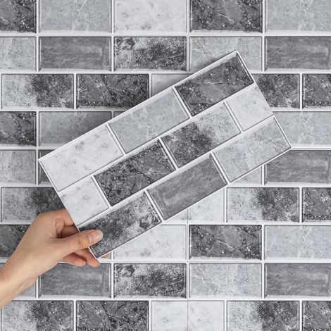 Adhesive pour Cuisine Pierre Carrelage Carreaux Adhesif Mural 15x30cm Grise 12 Pièces Carrelage Carreaux Adhesif Mural utocollant Imperméable (1/5)