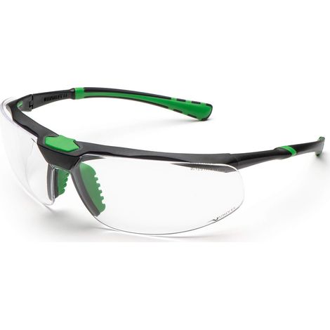 UNIVET  5X3 Clear, Occhiali Protettivi da Lavoro, Comfort Elevato, Lente Avvolgenti per Massima Copertura, Antigraffio (EN166, EN170), Grigio Scuro/Verde