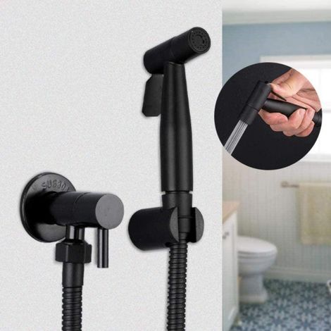 Douchette de bidet portable noire, robinet de toilette, acier inoxydable, bain d'eau froide, valve Shattaf, ensemble de pulvérisation (1/5)