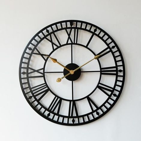 Horloge murale - ANNEFLY - 60 cm - Étanche extérieur - Chiffres romains - Imitation bois métal (1/2)