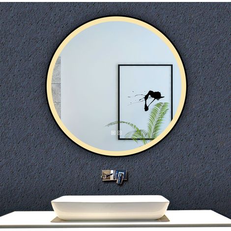 Ocean Miroir de salle de bain rond noir à LED 70cm avec 3 couleurs dimmable anti-buée et fonction mémoire (1/5)