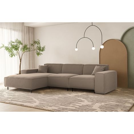 Ecksofa Designersofa GLORIA in Stoff Tiffani Taupe Ottomane Links