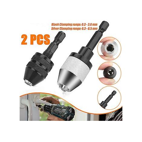 Adaptateur de conversion de mandrin sans clé à tige hexagonale 2 x 1/4" pour perceuse à changement rapide ( ) (1/5)