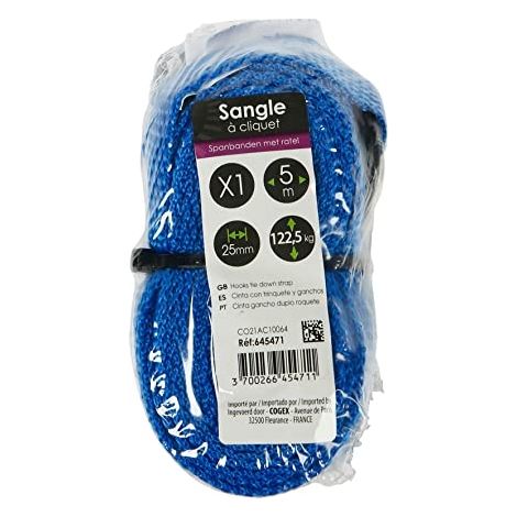 Sangle à cliquet avec crochet longueur 5 mètres