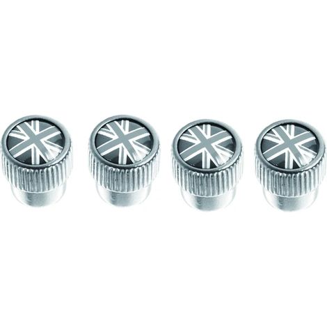 (Cric gris argenté) Lot de 4 bouchons de valve universels pour pneus de voiture avec logo drapeau britannique, compatibles avec Mini Cooper Coupé Cabriolet. Accessoires de décoration automobile. (1/5)