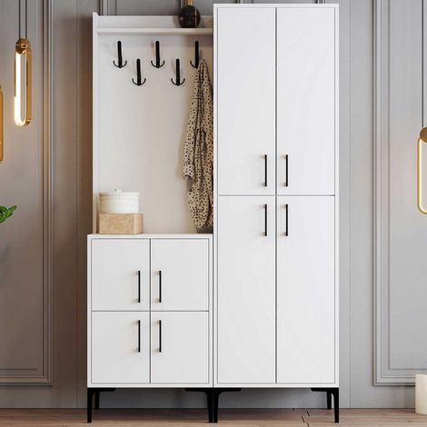 Armoire d&039entrée - 150x35x200cm - 8 portes - blanc (1/5)