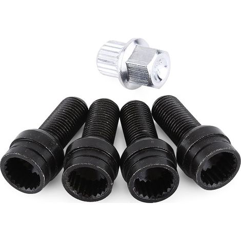 Juego de 4 + 1 tuercas de seguridad para pernos de rueda de acero negro M14 de 1,5 mm con llave. (1/5)