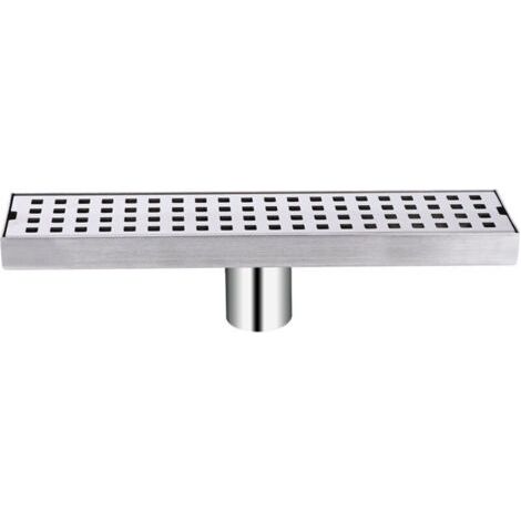 Caniveau de douche 30cm en acier inox – Siphon de sol avec filtre à cheveux – Évacuation à carreler pour salle de bain – Appareil désodorisant (1/3)
