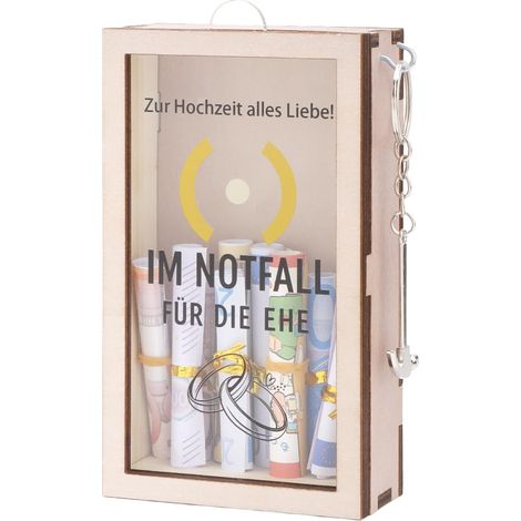 Boîte d’urgence en bois – Cadeau amusant pour anniversaire, mariage ou retraite – Cadeau d’argent pour femmes et hommes – Boîte décorative avec marteau (Mariage) (1/5)