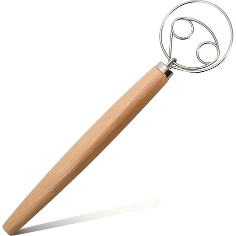 Fouet à Pâte Danois, Batteur Manuel, Mélangeur à Levain en Acier Inoxydable, Fouet Cuisine avec Poignée pour Pâte à pain, Pâtisserie ou Pizza (1/5)